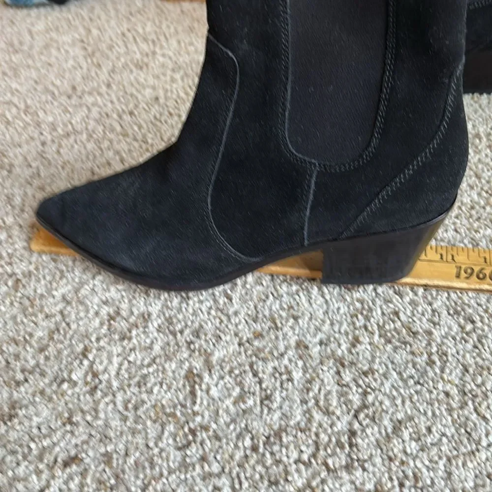 Paige Women’s Black Suede Leather Willa Western Style Chelsea Ankle Boot Booties